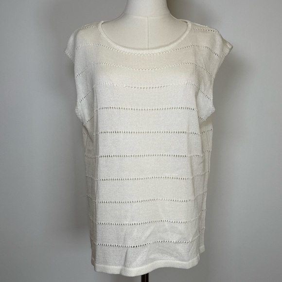 Grade & Gather White Vest Relaxed Fit Open Knit Striped Detail Women’s Medium - Picture 3 of 8